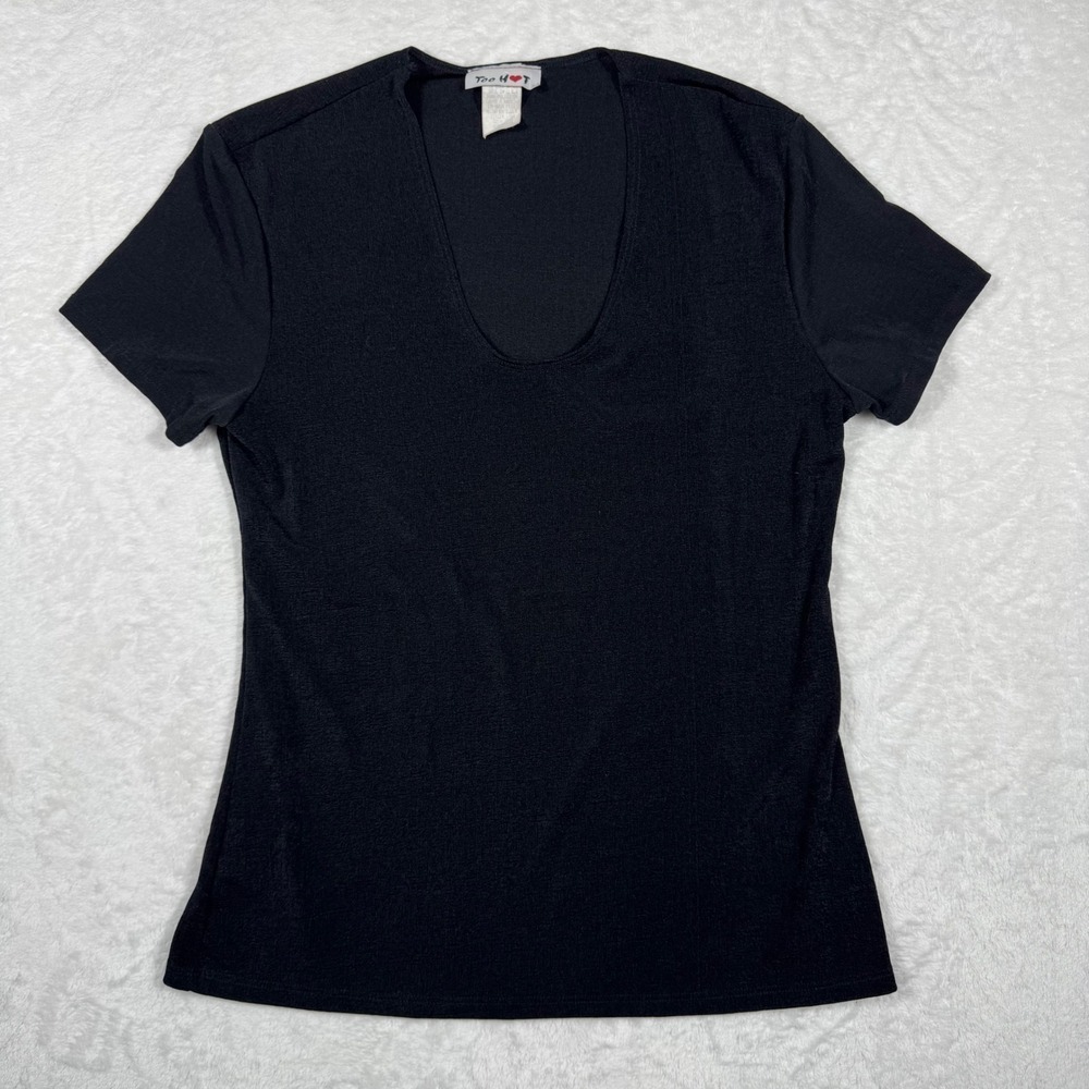 Vintage Y2K Too Hot Women's M Black‎ Scoop Neck Short Sleeve Top Goth Minimalist